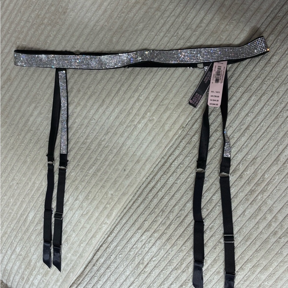 Victoria secret Black and Silver Rhinestone Garter Belt